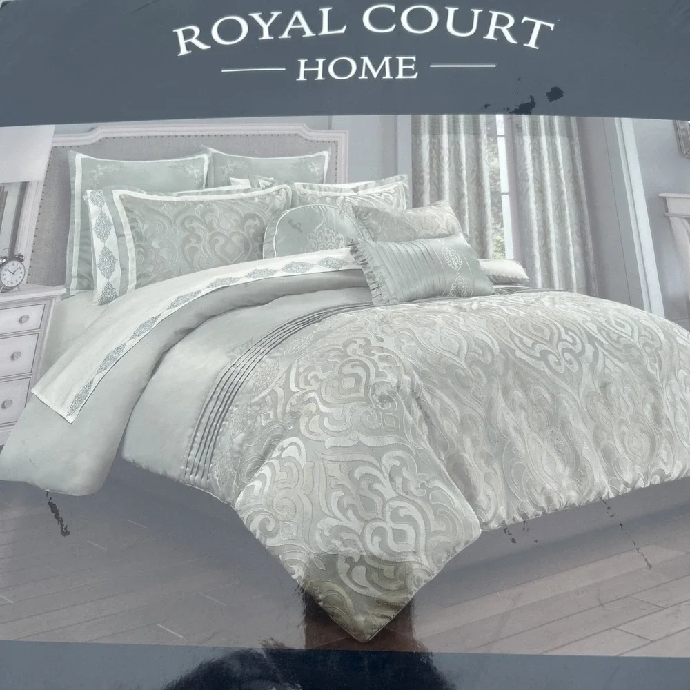 Royal Court Calmfield Aqua Full Queen 3Pc Comforter Set Damask NEW